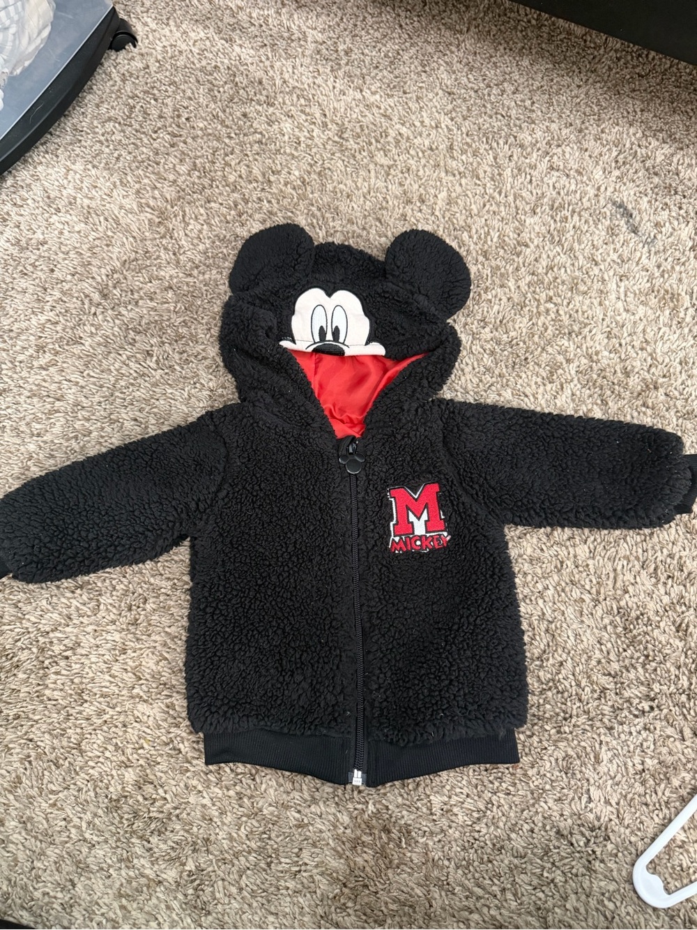 Mickey Mouse Black Sherpa Hoodie with Red Lining